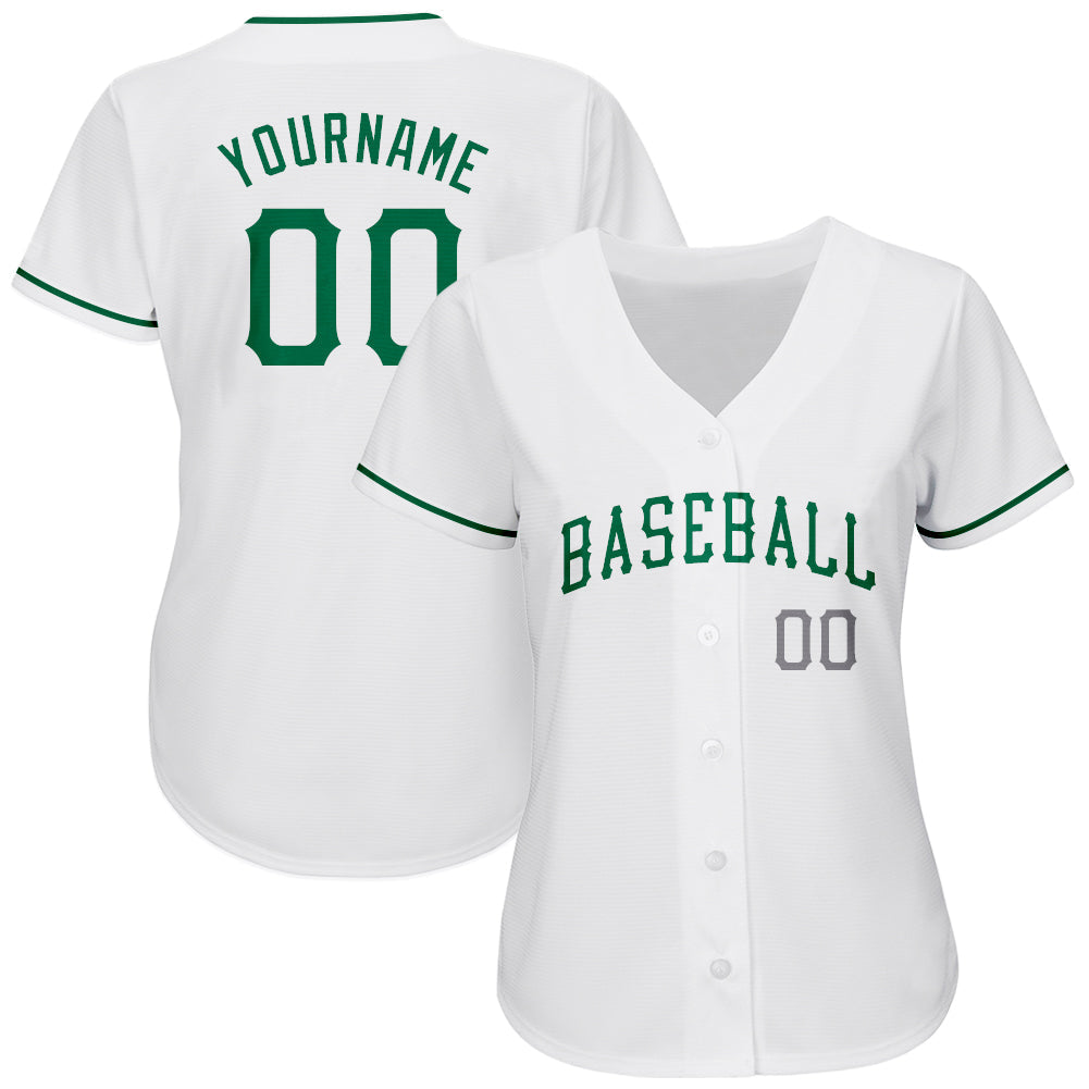 Custom White Kelly Green-Gray Authentic St. Patrick's Day Baseball Jersey