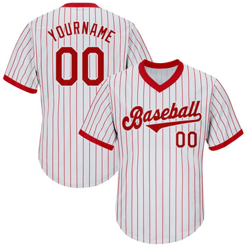 Custom White Red Pinstripe Red-White Authentic Throwback Rib-Knit Baseball Jersey Shirt