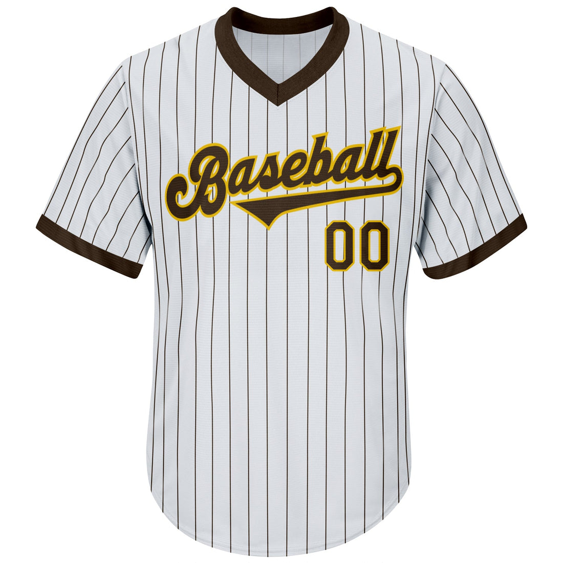 Custom White Brown Pinstripe Brown-Gold Authentic Throwback Rib-Knit Baseball Jersey Shirt