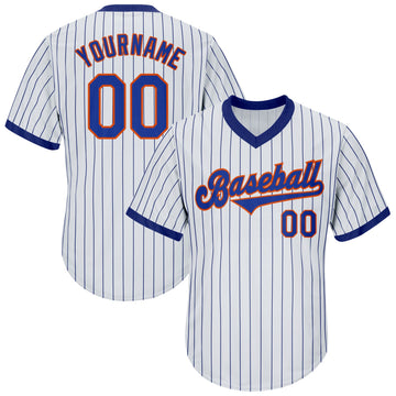 Custom White Royal Pinstripe Royal-Orange Authentic Throwback Rib-Knit Baseball Jersey Shirt