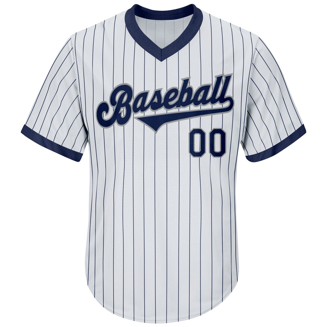 Custom White Navy Pinstripe Navy-Gray Authentic Throwback Rib-Knit Baseball Jersey Shirt