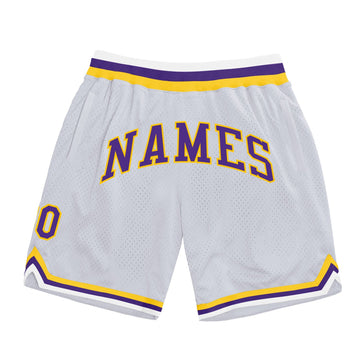 Custom White Purple-Gold Authentic Throwback Basketball Shorts