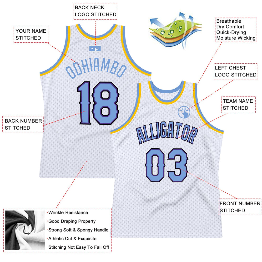 Custom White Light Blue-Purple Authentic Throwback Basketball Jersey