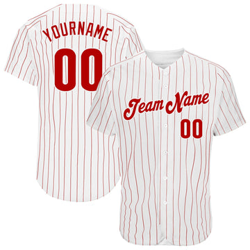 Custom White Royal Pinstripe Royal-Red Authentic Baseball Jersey