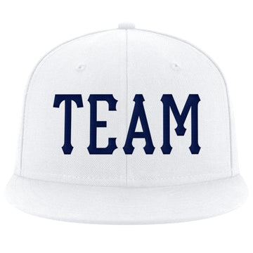 Custom White Navy Stitched Adjustable Snapback Hat