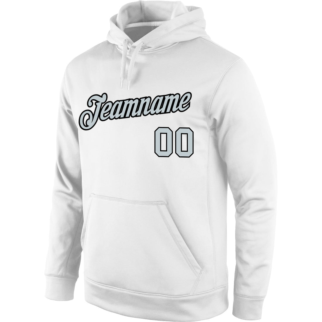 Custom Stitched White Silver-Black Sports Pullover Sweatshirt Hoodie