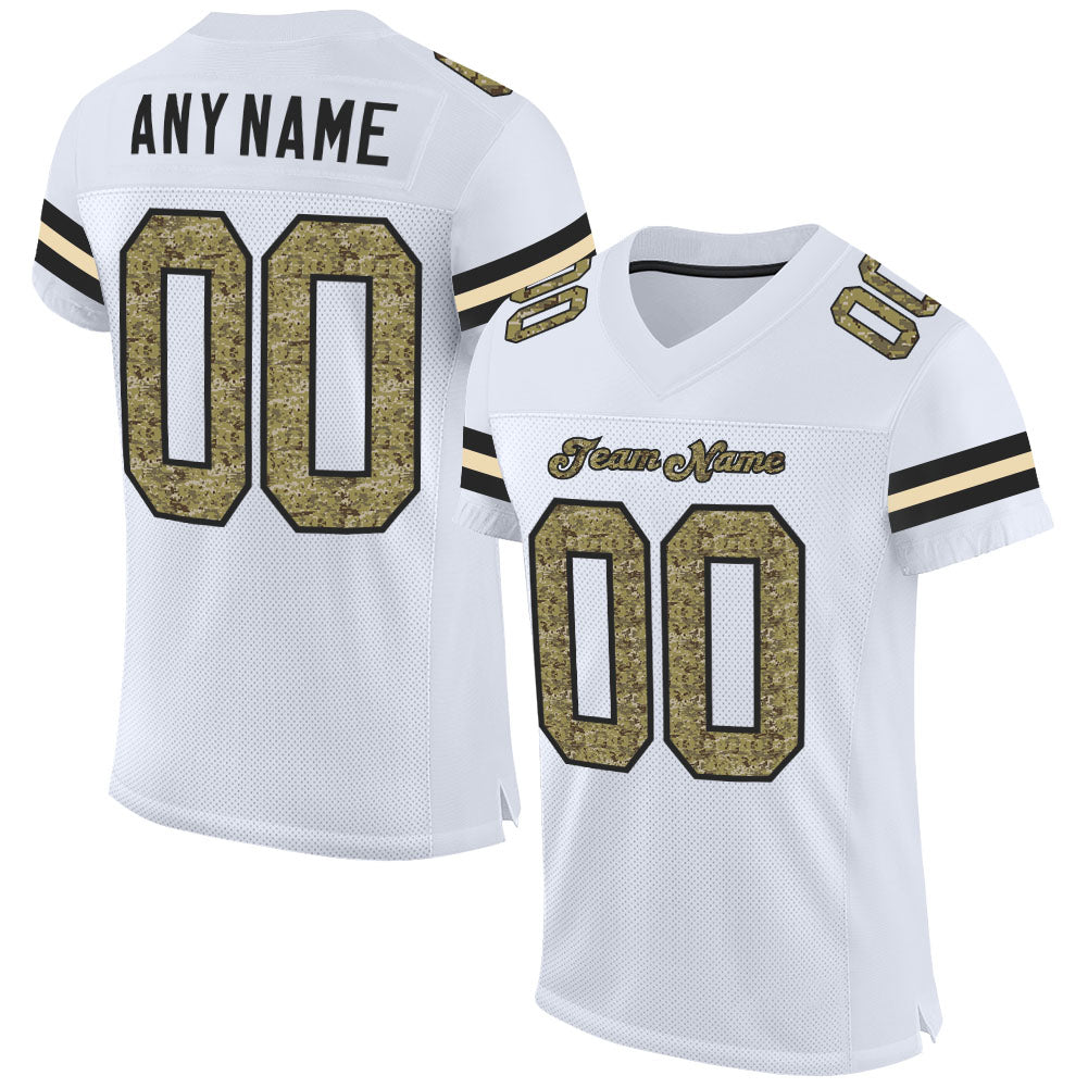 Custom White Camo-Black Mesh Authentic Football Jersey