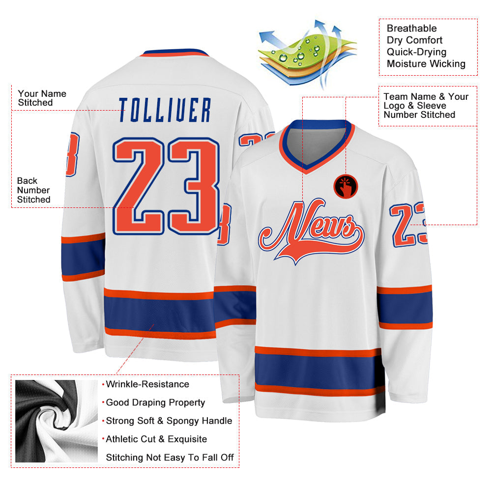 Custom White Orange-Royal Hockey Jersey