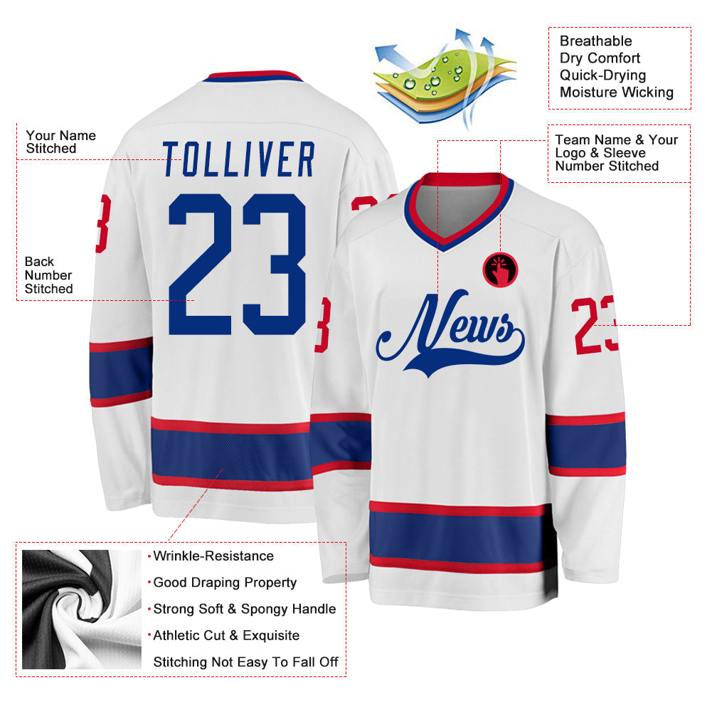 Custom White Royal-Gold Hockey Jersey