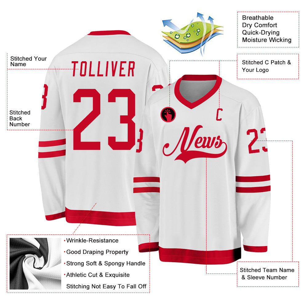 Custom White Red Hockey Jersey