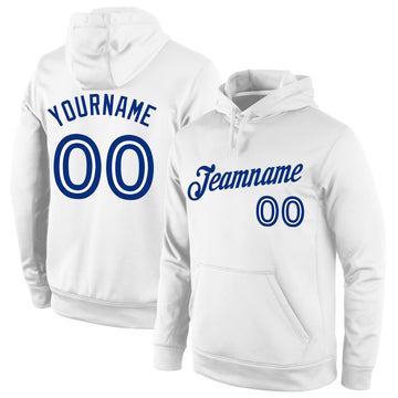 Custom Stitched White White-Royal Sports Pullover Sweatshirt Hoodie