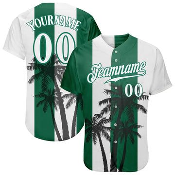 Custom White White-Kelly Green 3D Pattern Design Coconut Trees Authentic Baseball Jersey