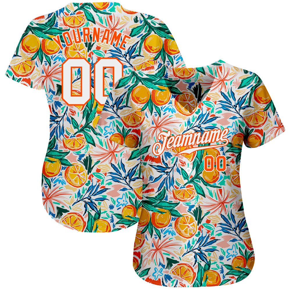 Custom White Orange 3D Pattern Design Fruit Authentic Baseball Jersey