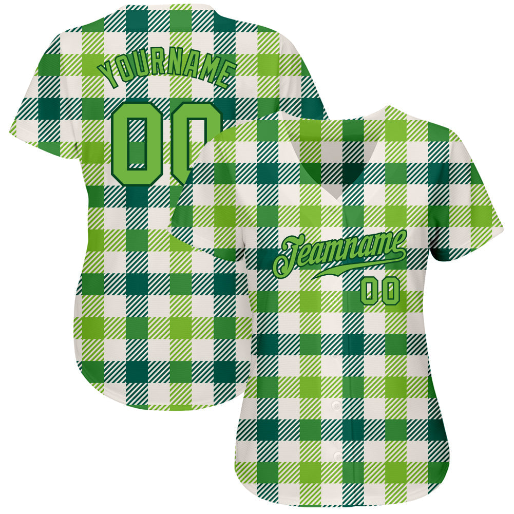 Custom White Neon Green-Green 3D Pattern Design Authentic St. Patrick's Day Baseball Jersey